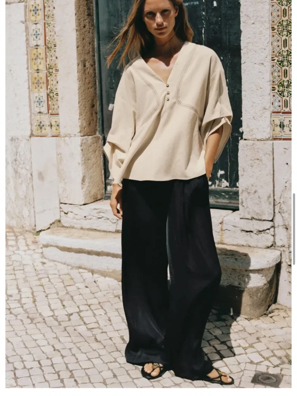 Zara Black Wide-Leg Flowing Pants — Size M